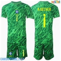 Camisa de time de futebol Brasil Alisson Becker #1 Goleiro Replicas 1º Equipamento Infantil Copa America 2024 Manga Curta (+ Calças curtas)